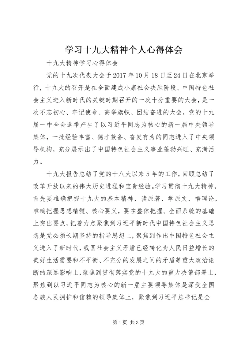 学习十九大精神个人心得体会 (2).docx