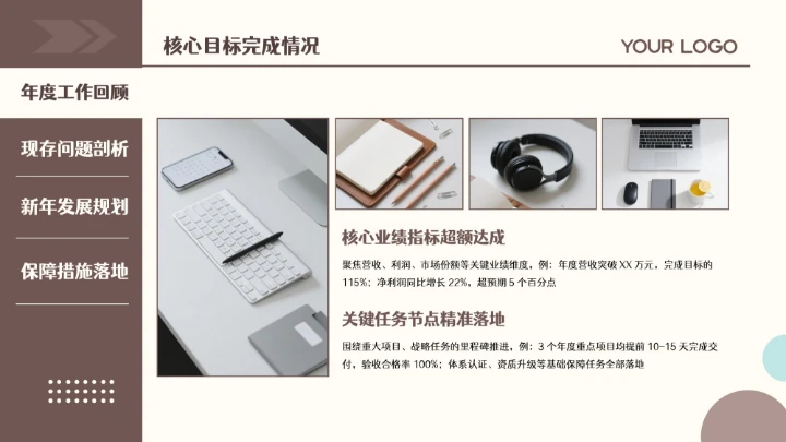 棕色扁平简约年终总结通用PPT模板