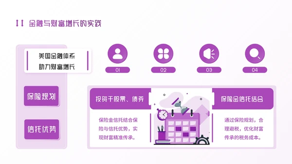 紫色插画风金融企业：金融赋能，助理财富增长PPT模板