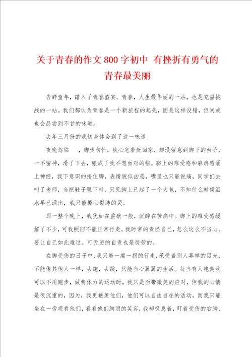 关于青春的作文800字初中有挫折有勇气的青春最美丽
