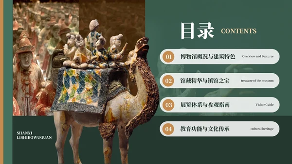 绿色中国风陕西博物馆介绍PPT模板