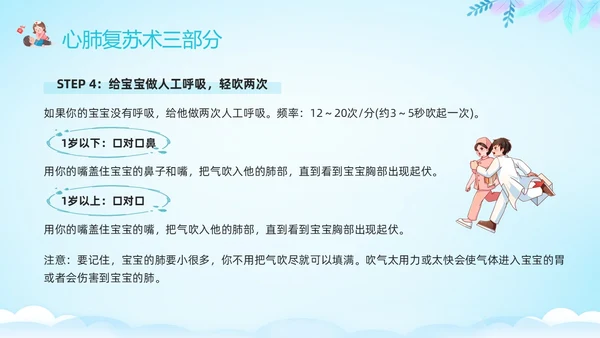蓝色卡通儿童心肺复苏PPT模板宣传PPT动态PPT