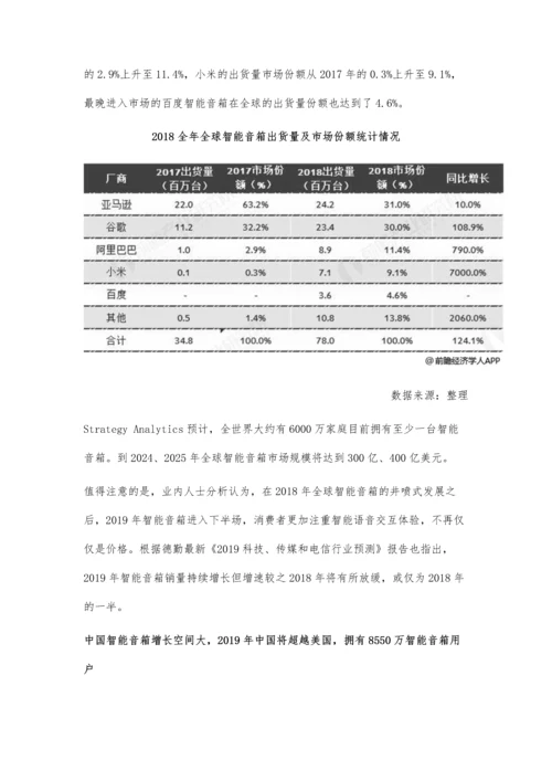 全球智能音箱市场现状及发展前景分析-出货量增速减半-中国市场增长空间大.docx