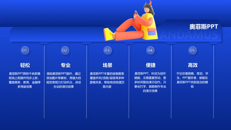 蓝色商务风并列关系5项PPT单页