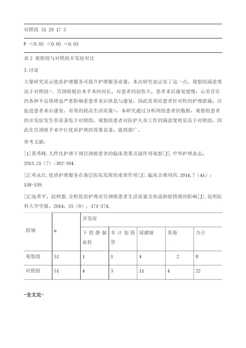 优质护理服务在宫颈癌手术患者中的应用效果分析.docx