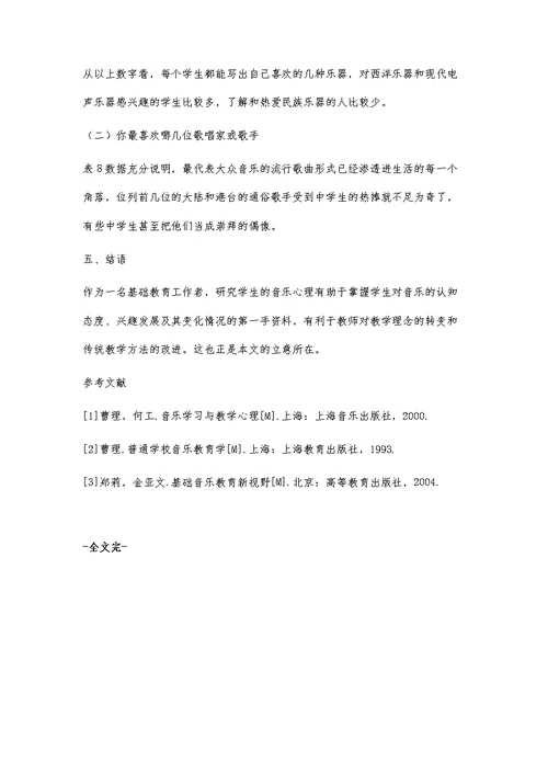 当代中学生音乐兴趣的现状调查及分类分析