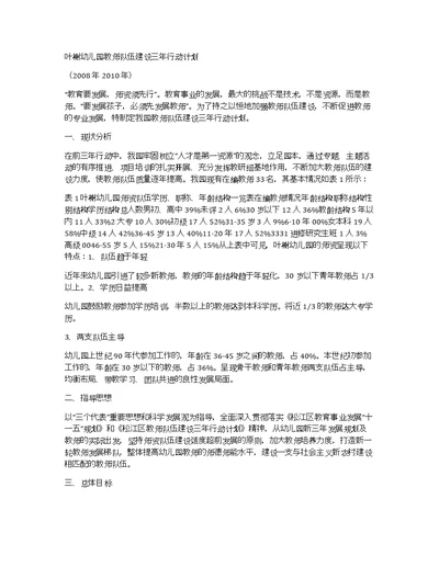 叶榭幼儿园教师队伍建设三年行动计划