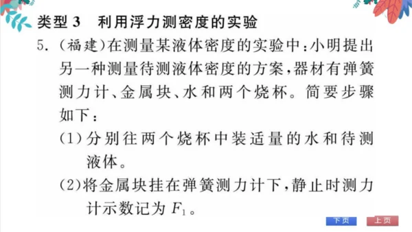 【人教版】物理八年级下册 第10章 专题（七）与浮力有关的实验 习题课件