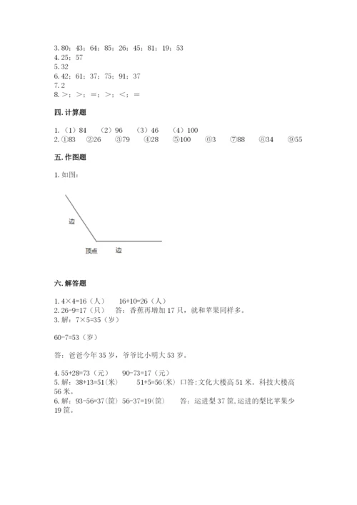 小学二年级上册数学期中测试卷附参考答案（实用）.docx