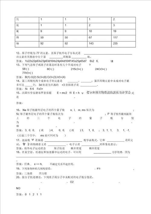 无机化学期末考试试卷B卷答案