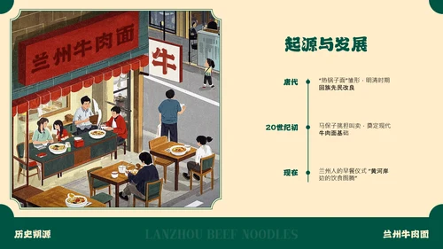 绿色插画中国美食兰州牛肉面介绍PPT模板