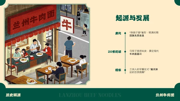 绿色插画中国美食兰州牛肉面介绍PPT模板