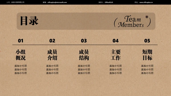 褐色简约小组成员介绍PPT模板