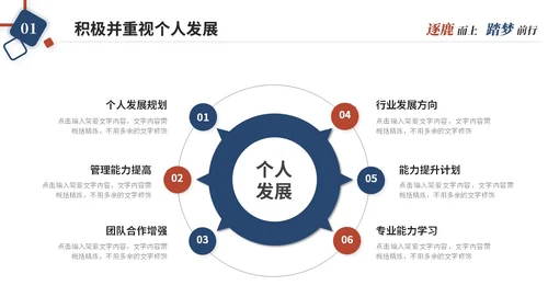 简约红蓝几何风个人述职报告工作汇报总结自我介绍ppt模板