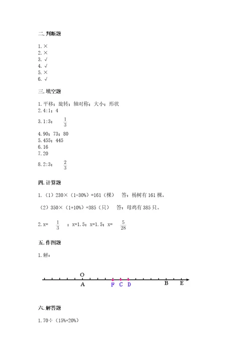 大连市庄河市六年级下册数学期末测试卷含答案