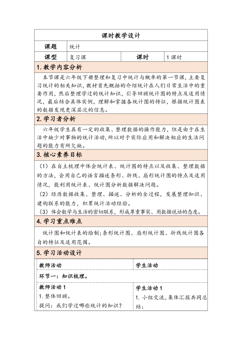 大单元教学【核心素养目标】6.3.1  统计（表格式）教学设计