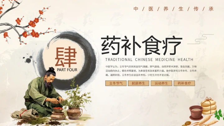 浅色水墨中国风立冬养生PPT模板
