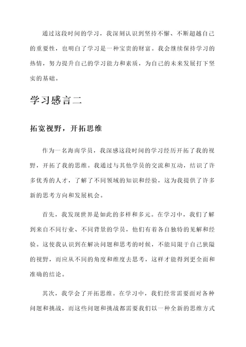 海南学员学习感言