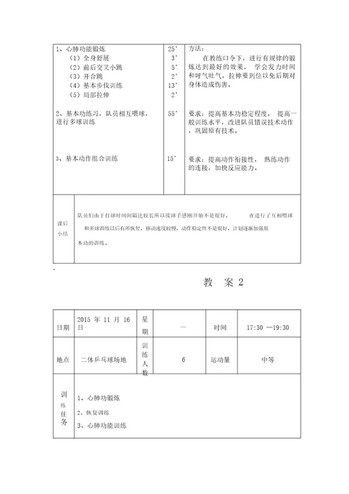 乒乓球校队全年训练计划