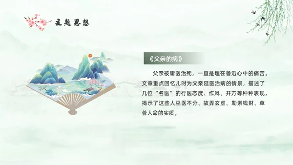 绿色中国风水彩朝花夕拾读书分享PPT
