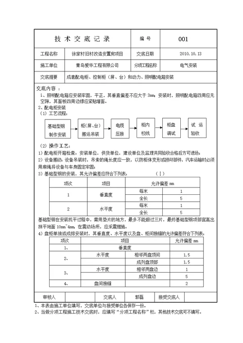 电气安装技术交底记录