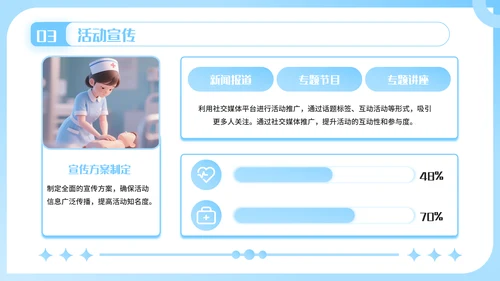 蓝色插画风护士节活动创意方案PPT模板