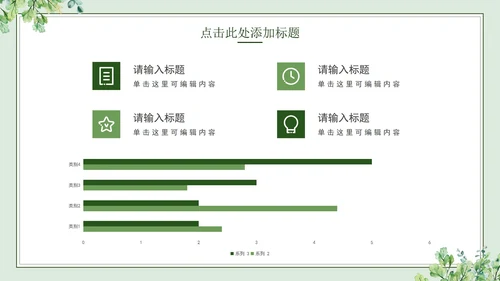 绿色简约小清新水彩叶子教学PPT模板