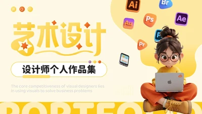 橙黄色3D风艺术设计师个人作品集PPT模板