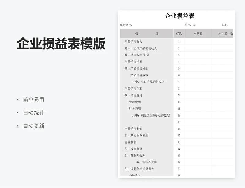 企业损益表模版