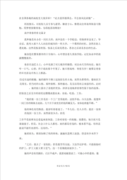 关于高中青春的作文八篇1