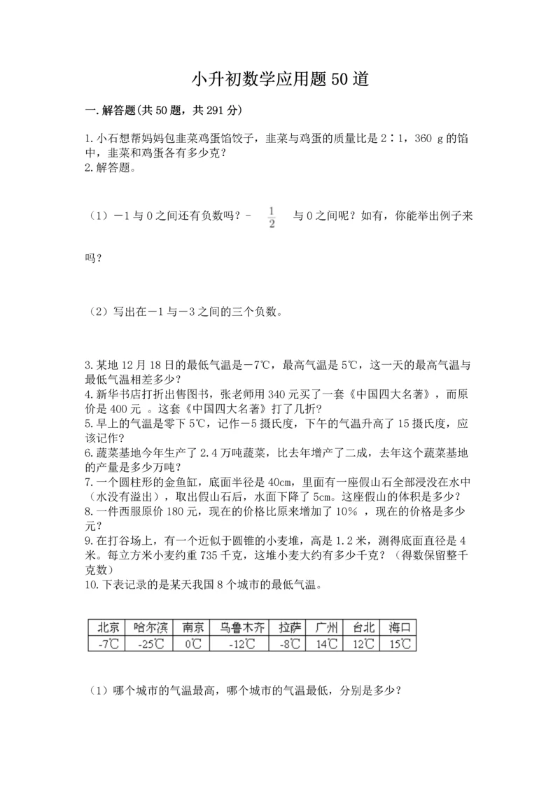 小升初数学应用题50道【易错题】.docx