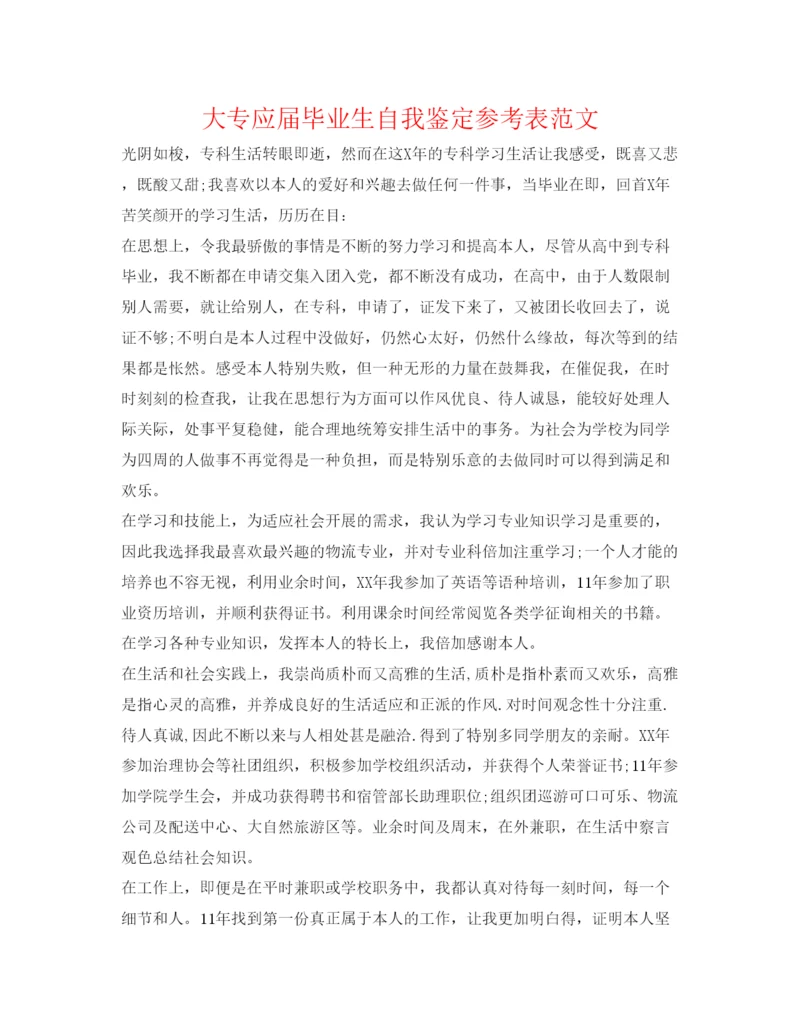 精编大专应届毕业生自我鉴定参考表范文.docx