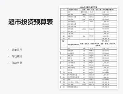 超市投资预算表