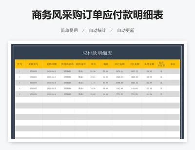 商务风采购订单应付款明细表