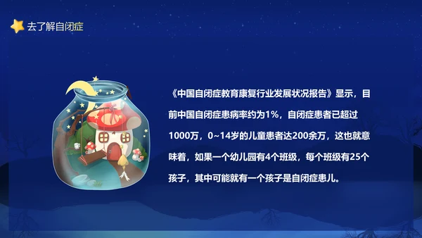 关爱自闭症患者，月亮PPT模板