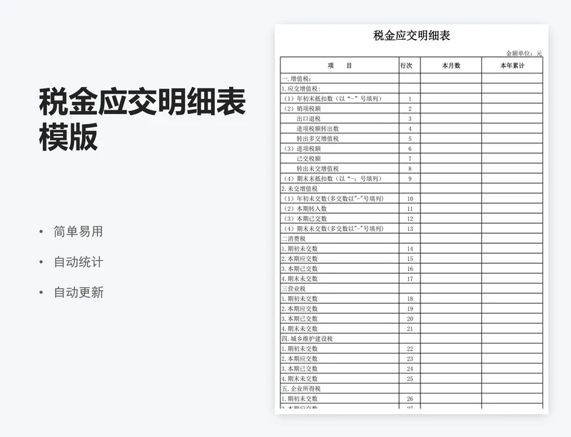 税金应交明细表模版