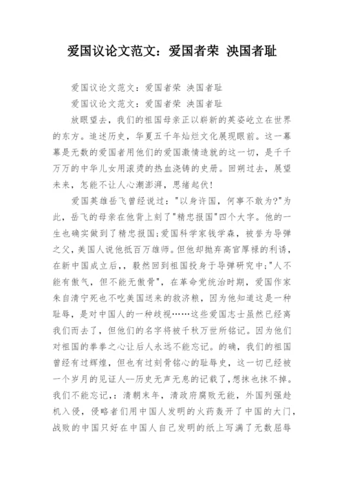 爱国议论文范文：爱国者荣 泱国者耻.docx
