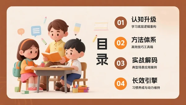 棕色3D卡通风学习经验分享主题班会PPT模板