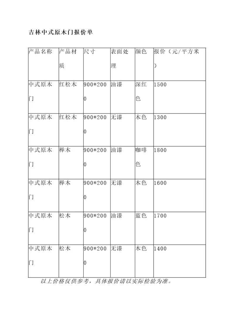 吉林中式原木门报价单