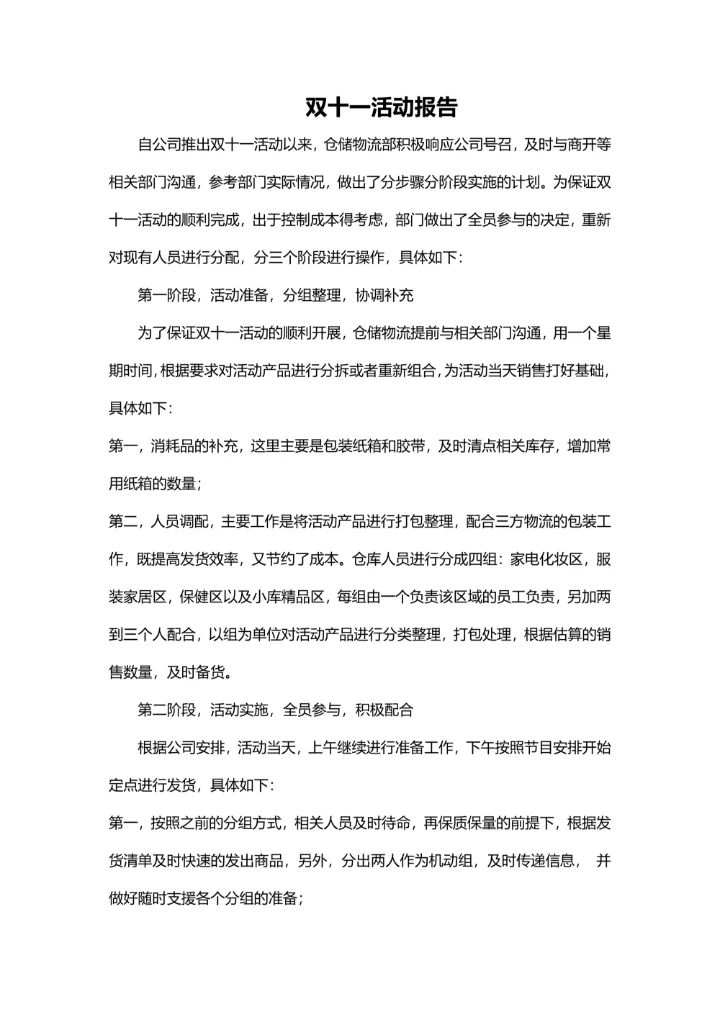 双十一活动报告范例