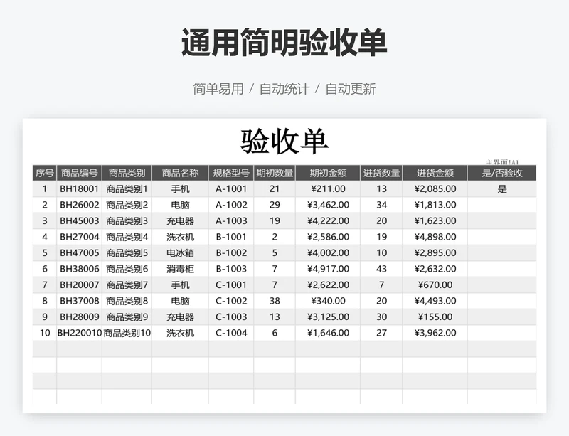 通用简明验收单