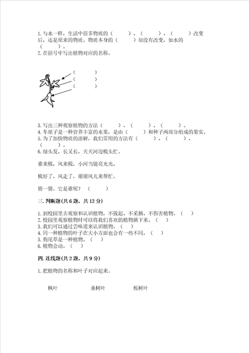 教科版科学一年级上册第一单元植物测试卷中心小学