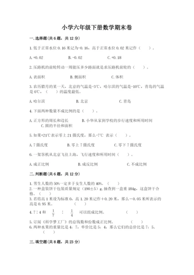 小学六年级下册数学期末卷精品（模拟题）.docx