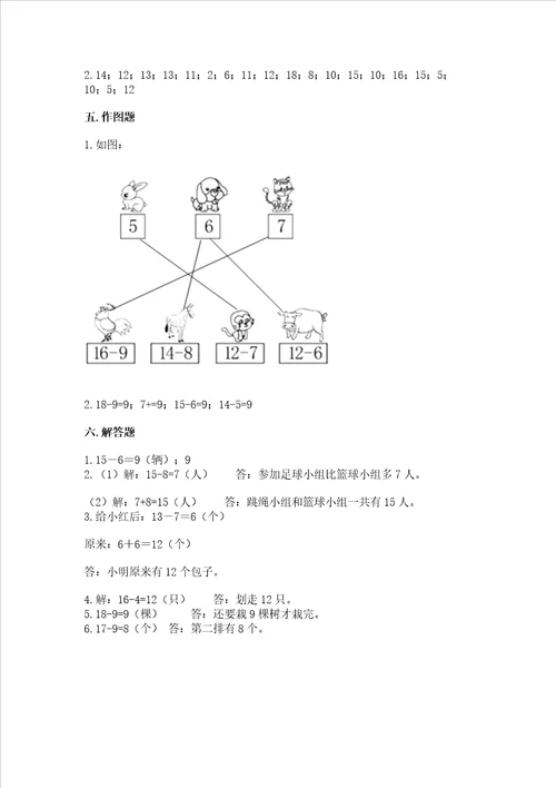 苏教版一年级下册数学第一单元 20以内的退位减法 测试卷附答案典型题