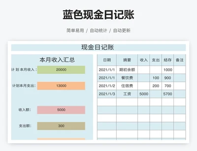 蓝色现金日记账