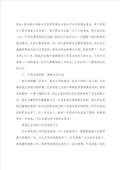 销售从业员的工作总结范文5篇