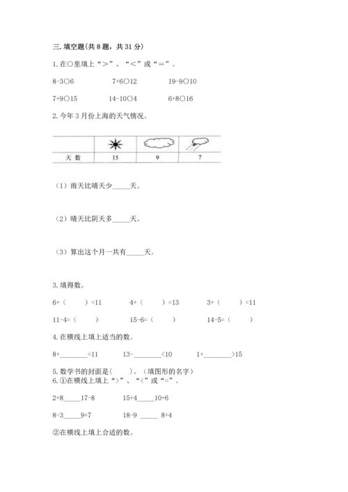 人教版一年级下册数学期中测试卷精品（名师系列）.docx