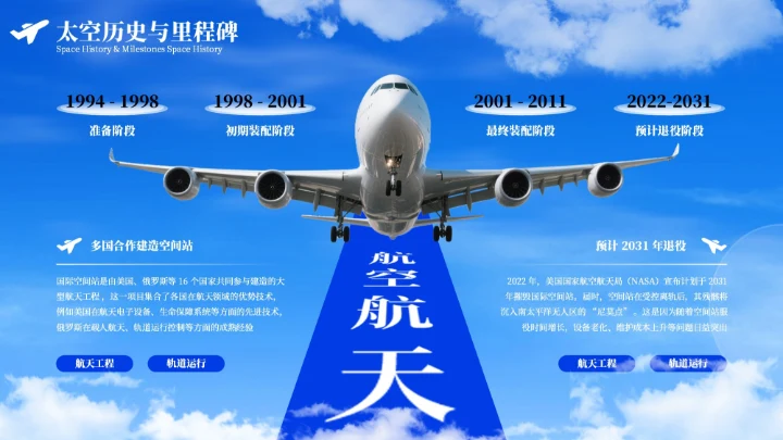 蓝色质感航空航天知识科普PPT模板