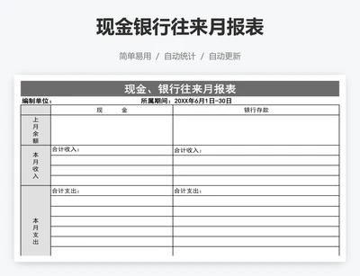 现金银行往来月报表