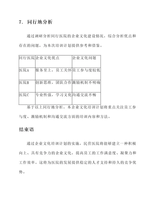 民营医院企业文化培训计划